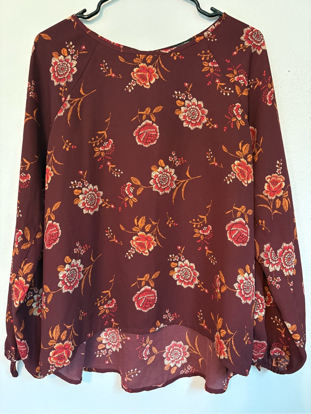 Papermoon Burgundy Boho Floral Flowy High Low Top M